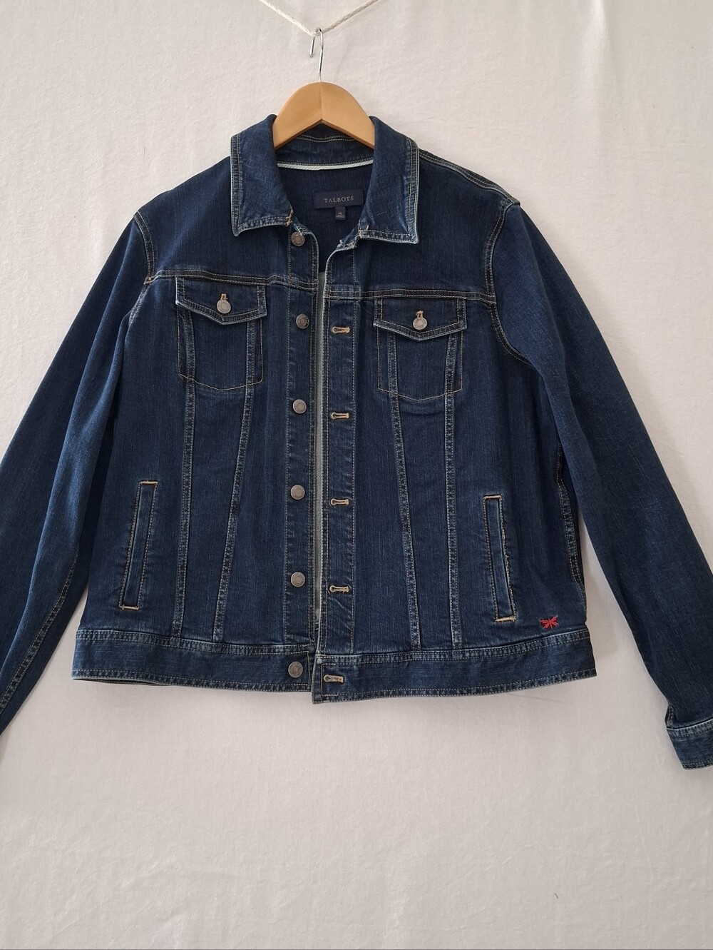 Talbots Classic Jean Jacket Womens XL Dark Indigo Blue Denim Stretch Trucker